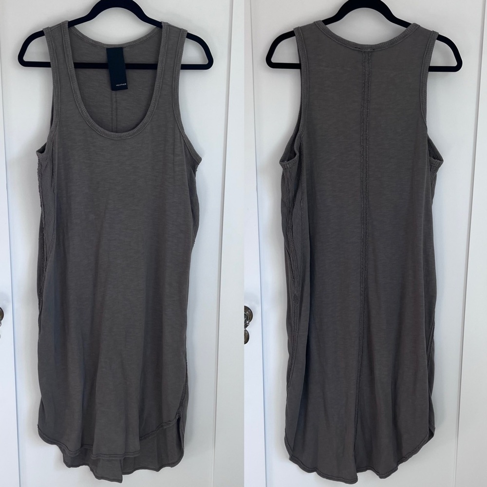 🕶️Heather brand Olive Green 100% cotton sleeveless tank dress L